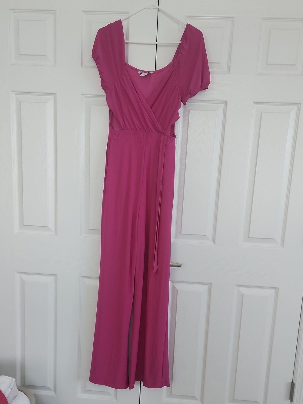 Fuchsia Long-Sleeve Wrap Jumpsuit Dress